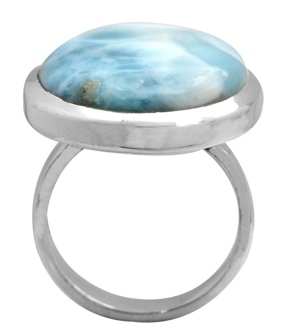 Natural Larimar 925 Sterling Silver Rings Silver Jewelry - YoTreasure