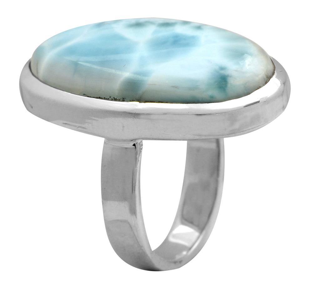 Natural Larimar 925 Sterling Silver Rings Silver Jewelry - YoTreasure