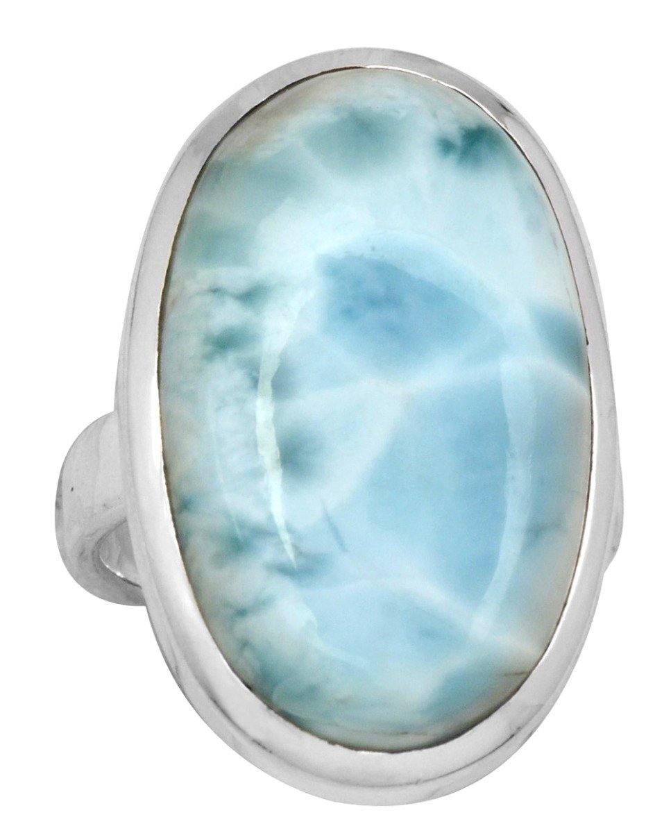 Natural Larimar 925 Sterling Silver Rings Silver Jewelry - YoTreasure