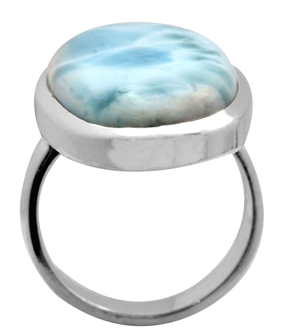 Natural Larimar 925 Sterling Silver Rings Silver Jewelry - YoTreasure