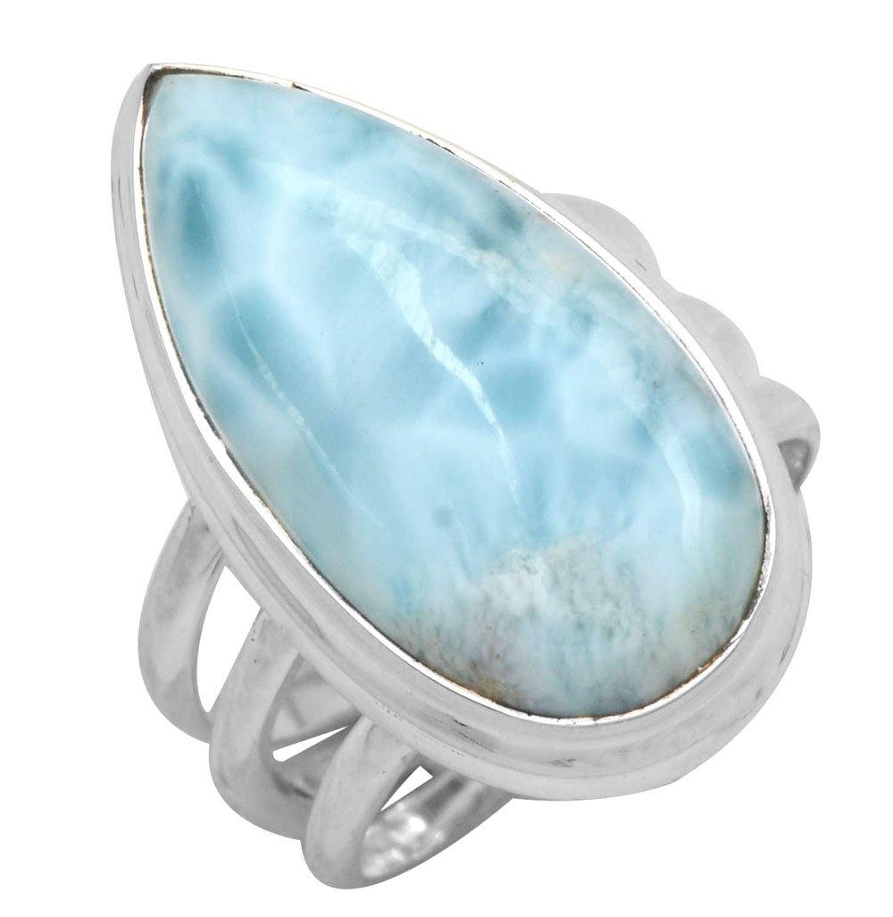 Natural Larimar 925 Sterling Silver Rings Silver Jewelry - YoTreasure