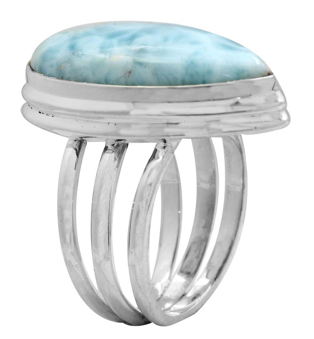 Natural Larimar 925 Sterling Silver Rings Silver Jewelry - YoTreasure