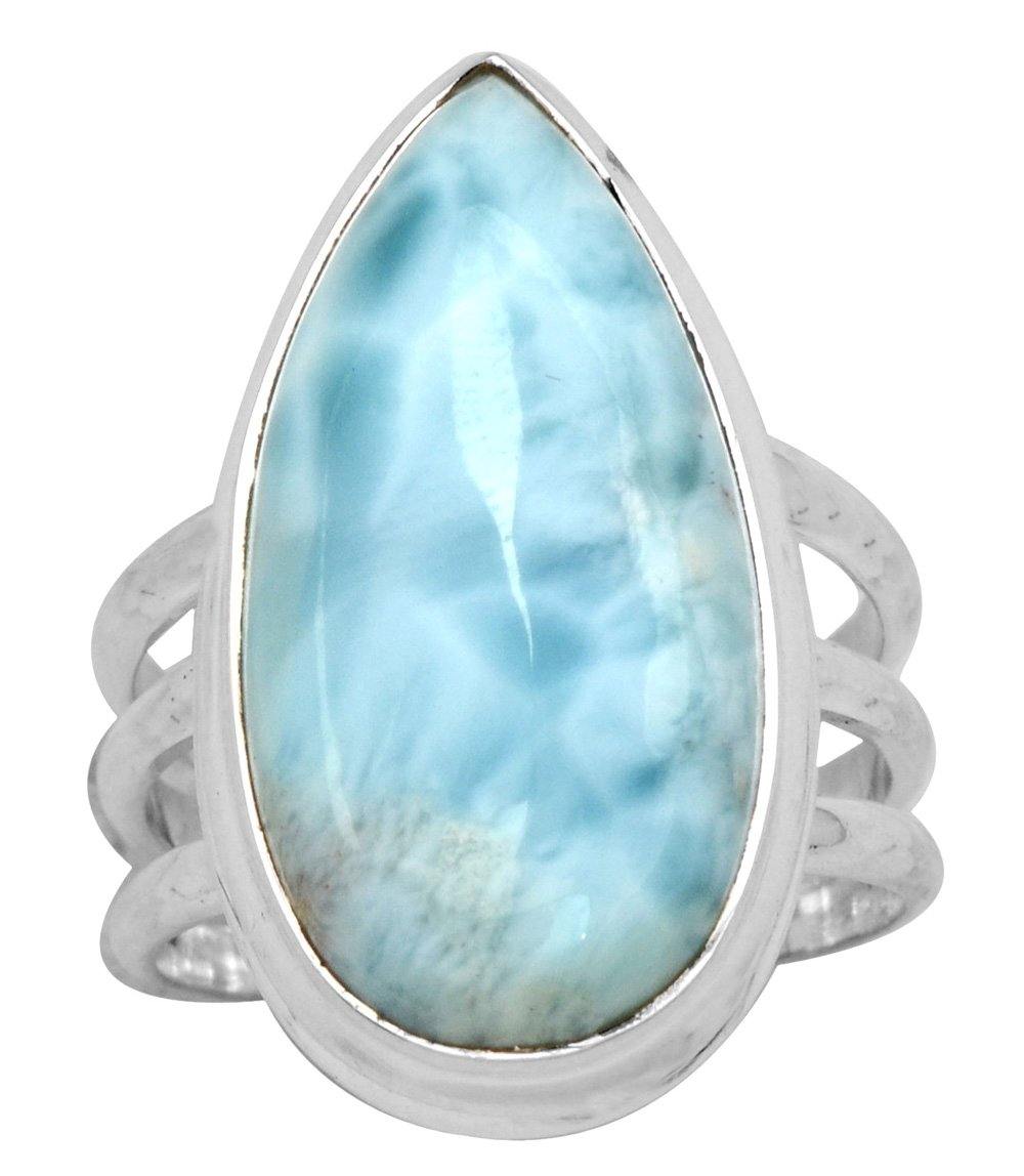 Natural Larimar 925 Sterling Silver Rings Silver Jewelry - YoTreasure