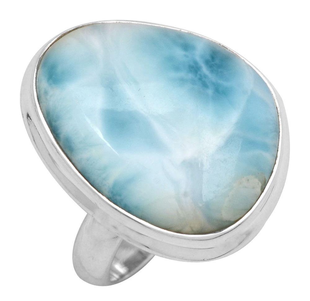 Natural Larimar 925 Sterling Silver Rings Silver Jewelry - YoTreasure