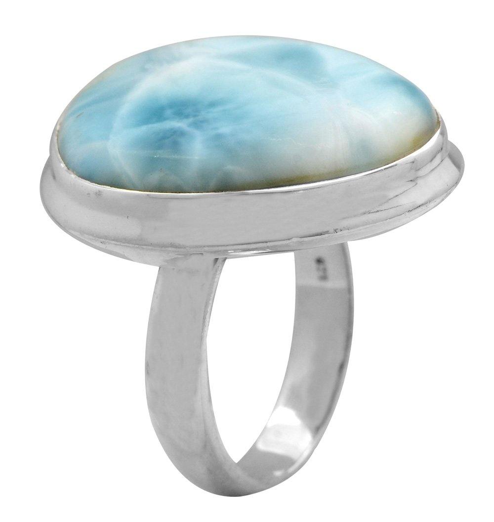 Natural Larimar 925 Sterling Silver Rings Silver Jewelry - YoTreasure