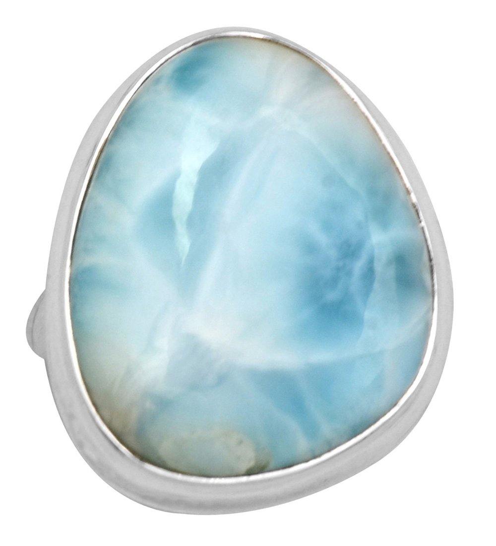 Natural Larimar 925 Sterling Silver Rings Silver Jewelry - YoTreasure