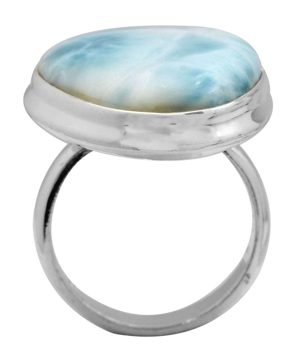 Natural Larimar 925 Sterling Silver Rings Silver Jewelry - YoTreasure