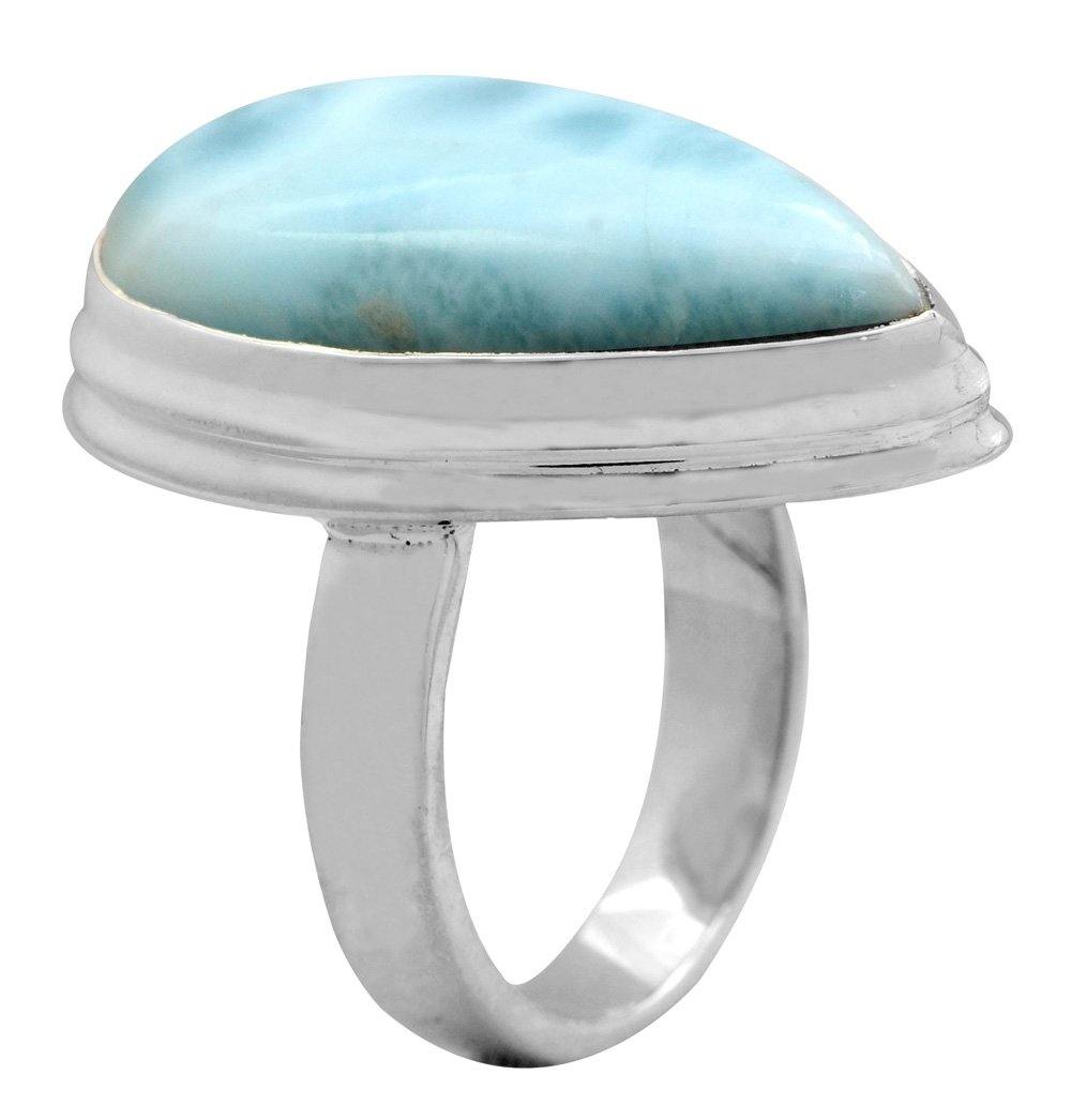 Natural Larimar 925 Sterling Silver Rings Silver Jewelry - YoTreasure