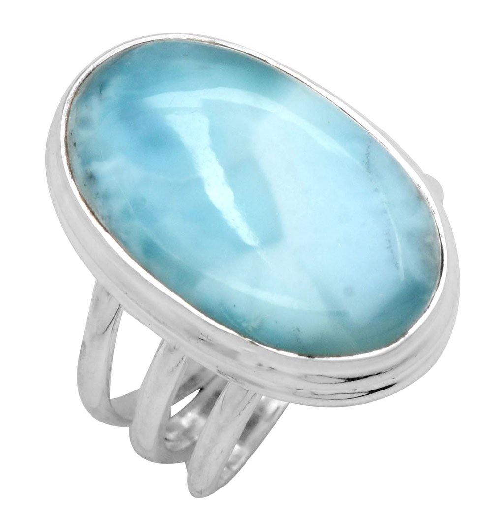 Natural Larimar 925 Sterling Silver Rings Silver Jewelry - YoTreasure