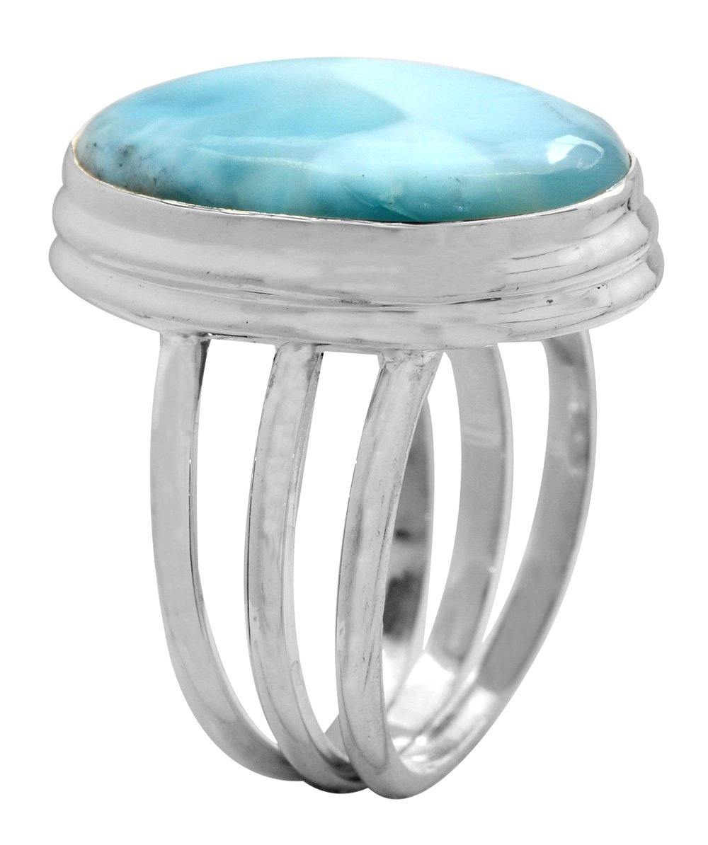 Natural Larimar 925 Sterling Silver Rings Silver Jewelry - YoTreasure