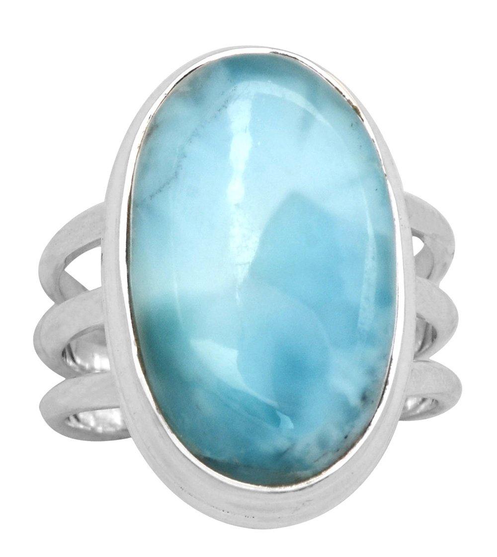 Natural Larimar 925 Sterling Silver Rings Silver Jewelry - YoTreasure