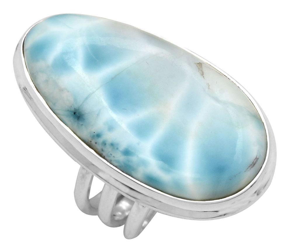 Natural Larimar 925 Sterling Silver Rings Silver Jewelry - YoTreasure