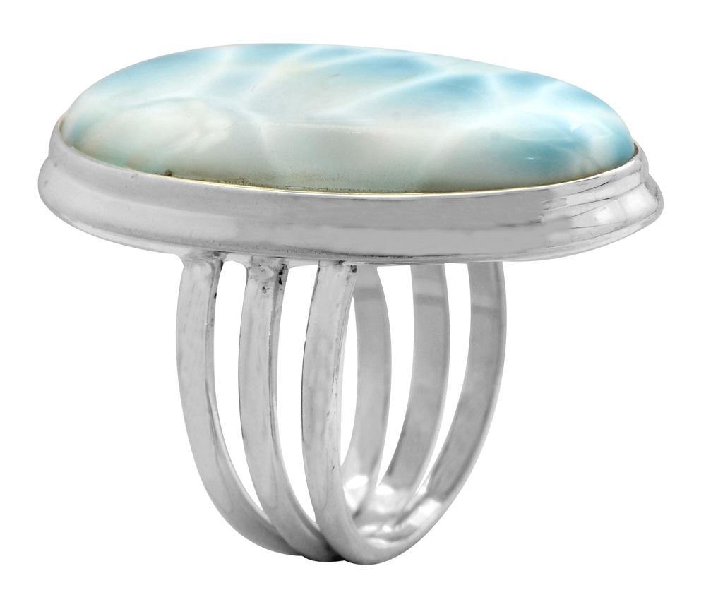 Natural Larimar 925 Sterling Silver Rings Silver Jewelry - YoTreasure