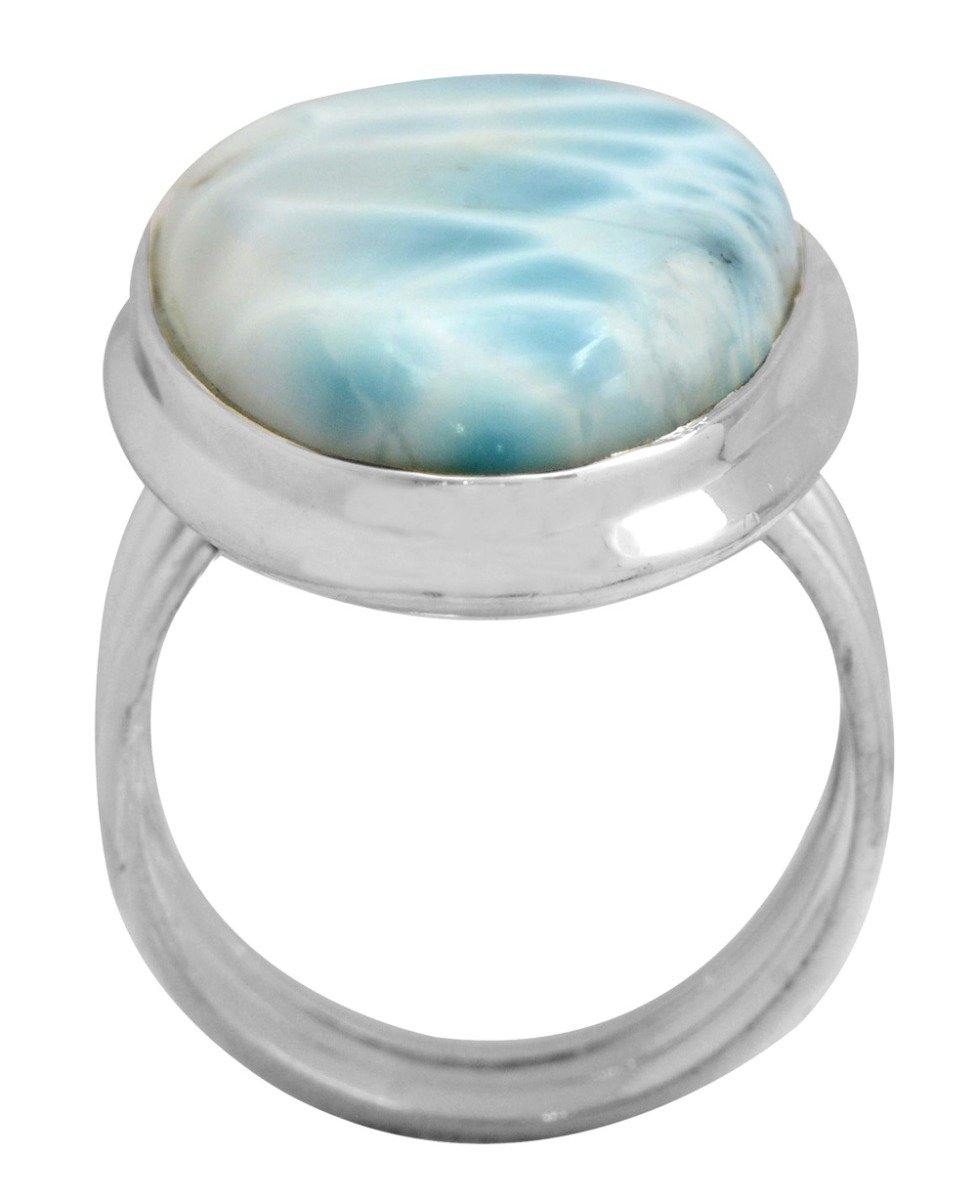 Natural Larimar 925 Sterling Silver Rings Silver Jewelry - YoTreasure