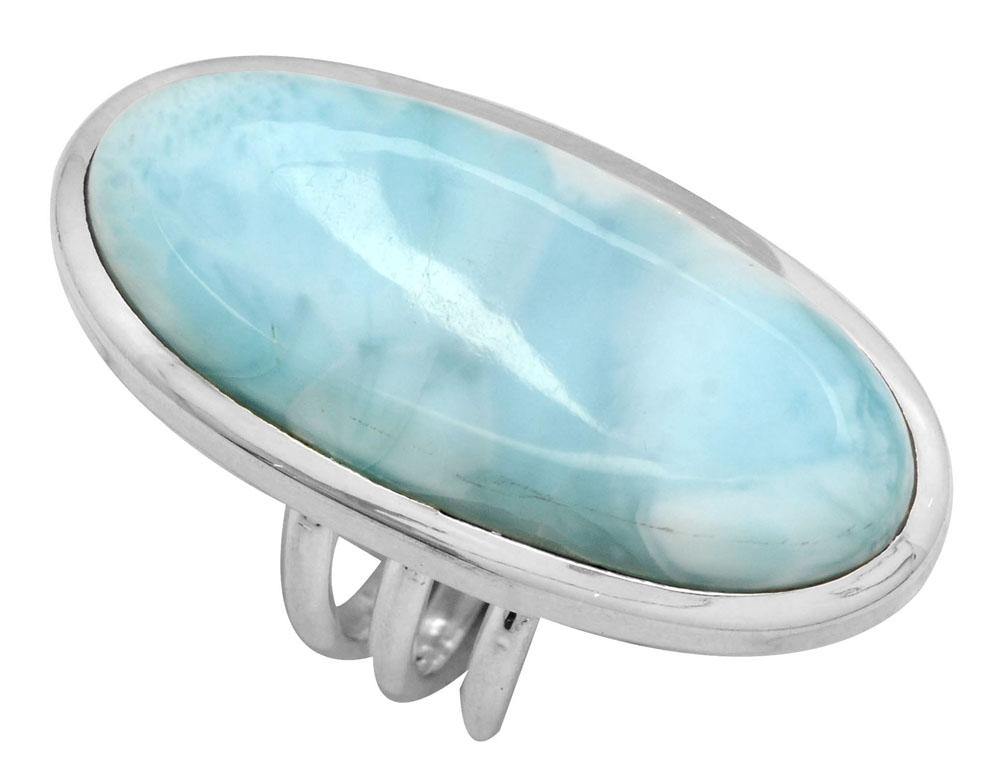 Natural Larimar 925 Sterling Silver Rings Silver Jewelry - YoTreasure