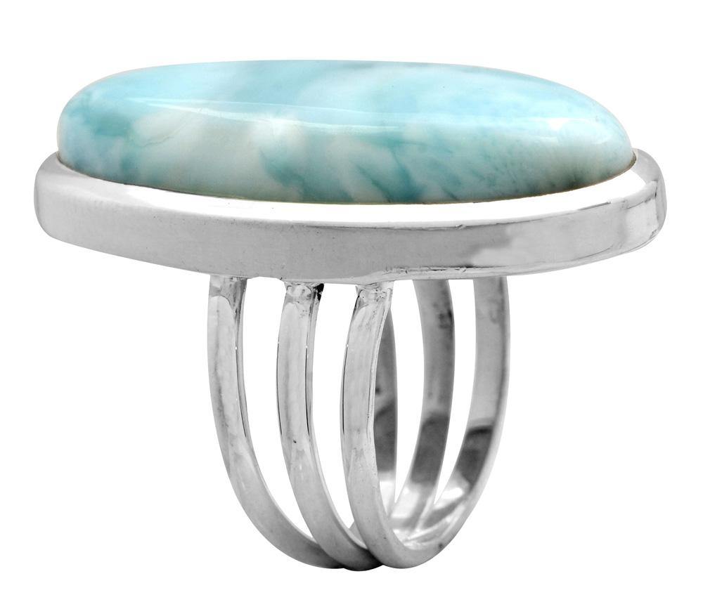 Natural Larimar 925 Sterling Silver Rings Silver Jewelry - YoTreasure