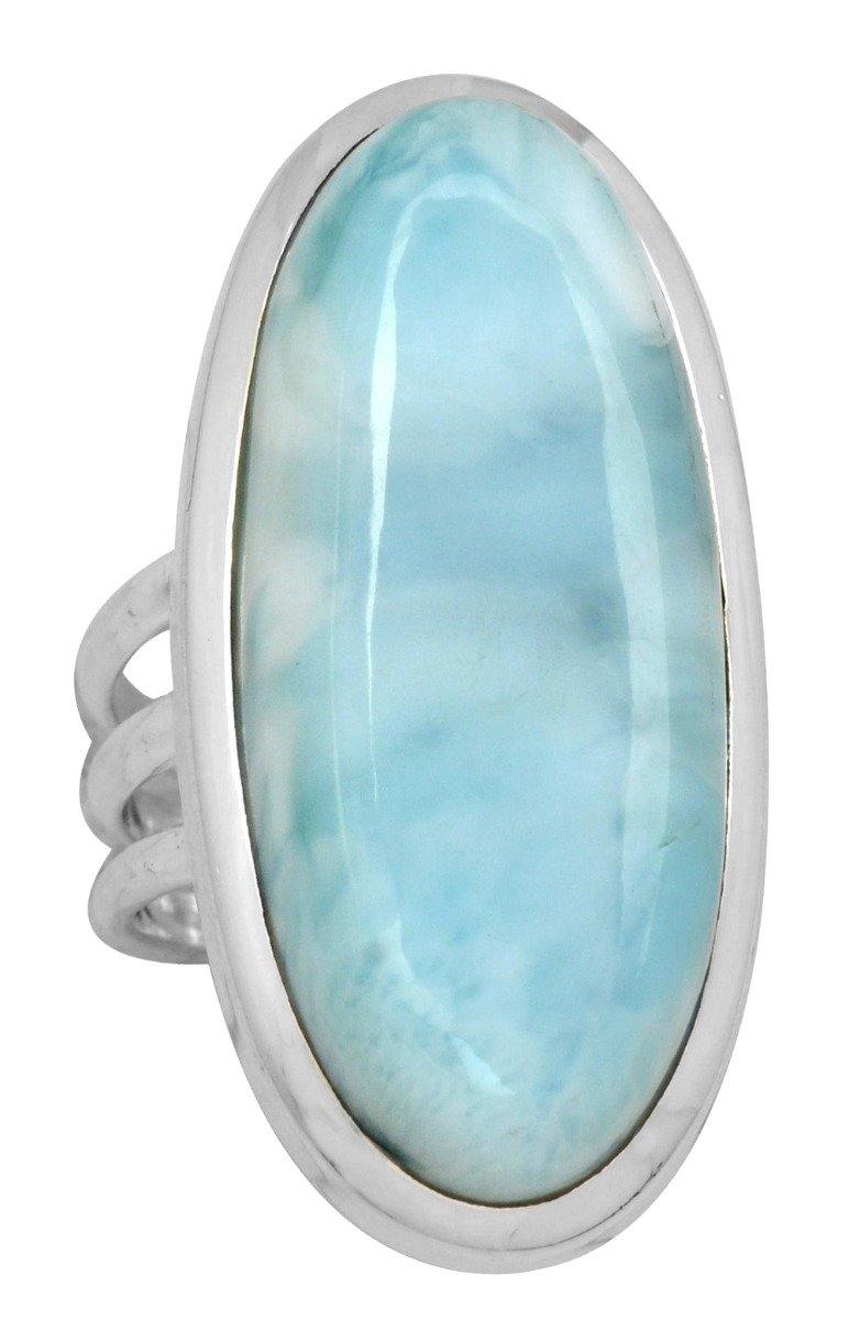 Natural Larimar 925 Sterling Silver Rings Silver Jewelry - YoTreasure