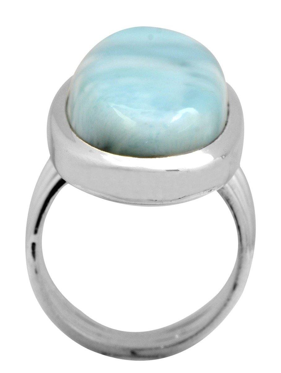 Natural Larimar 925 Sterling Silver Rings Silver Jewelry - YoTreasure