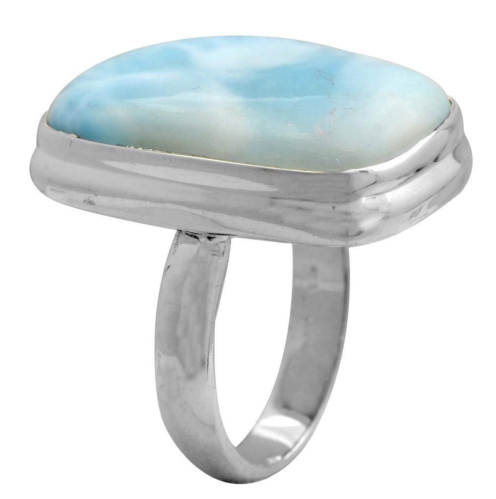 Natural Larimar 925 Sterling Silver Rings Silver Jewelry - YoTreasure