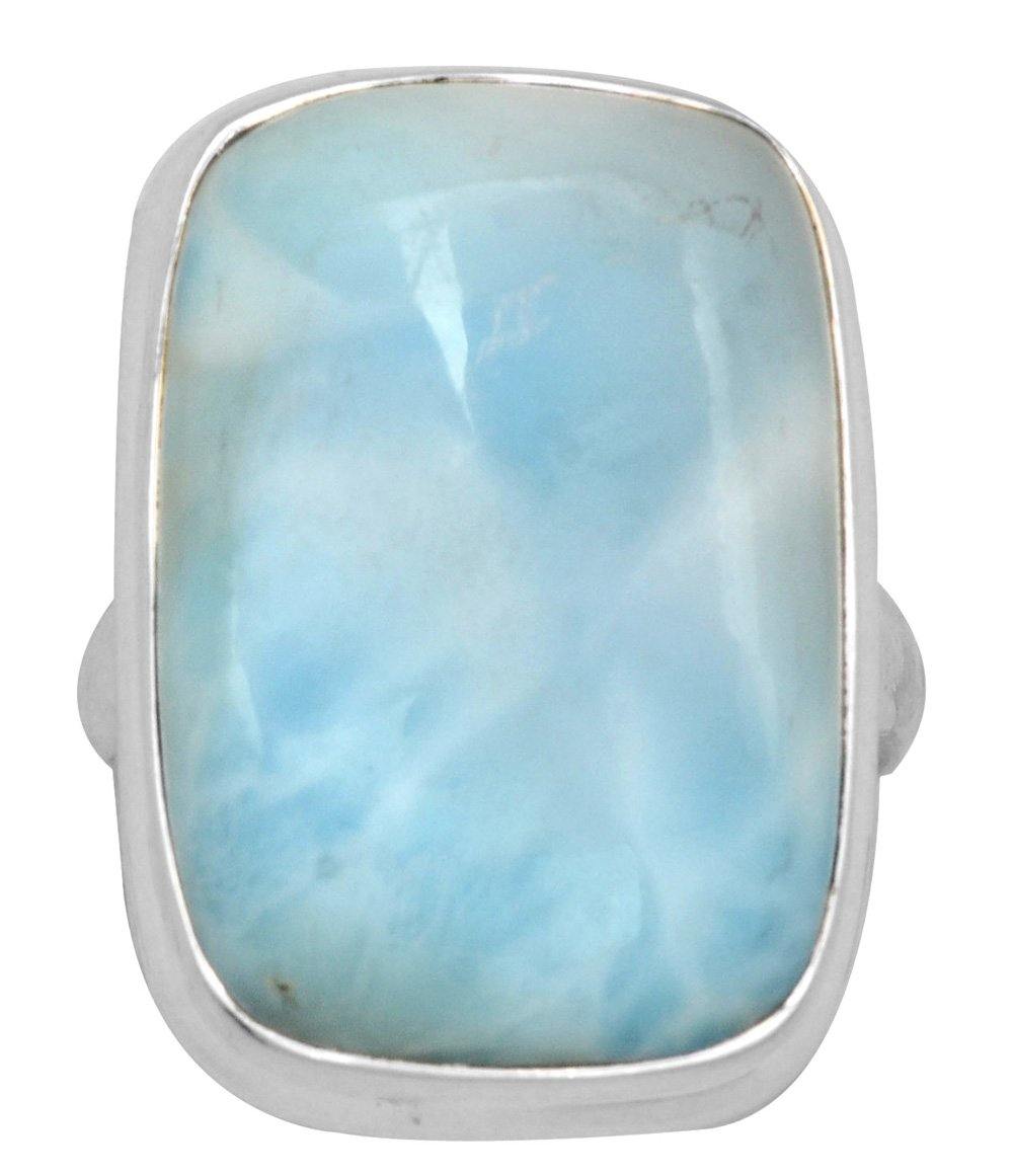 Natural Larimar 925 Sterling Silver Rings Silver Jewelry - YoTreasure