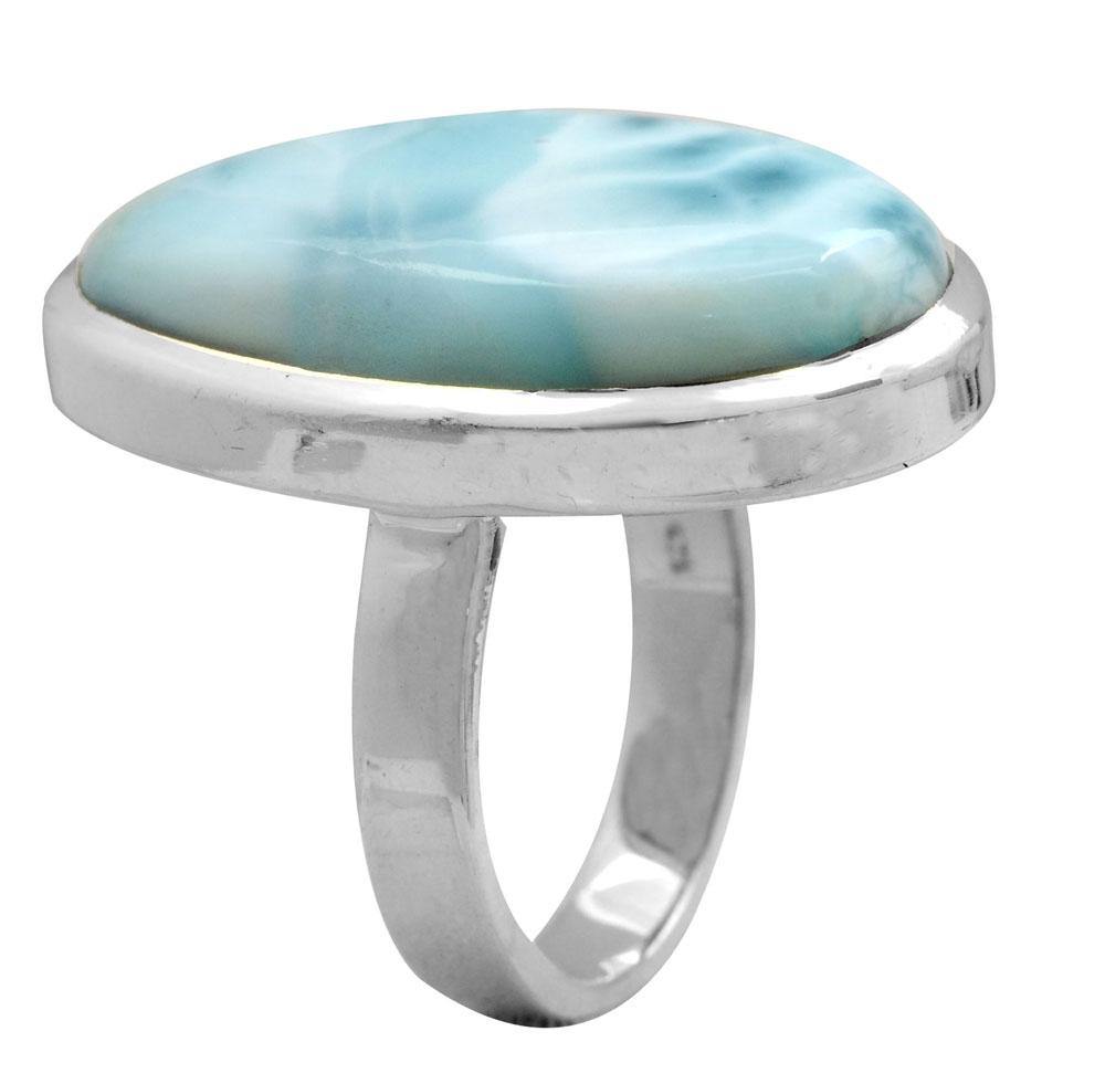 Natural Larimar 925 Sterling Silver Rings Silver Jewelry - YoTreasure