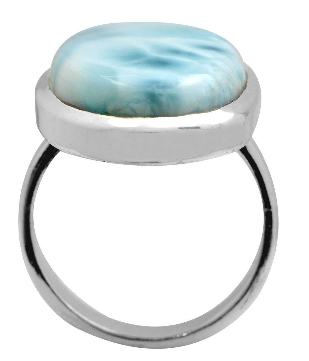 Natural Larimar 925 Sterling Silver Rings Silver Jewelry - YoTreasure
