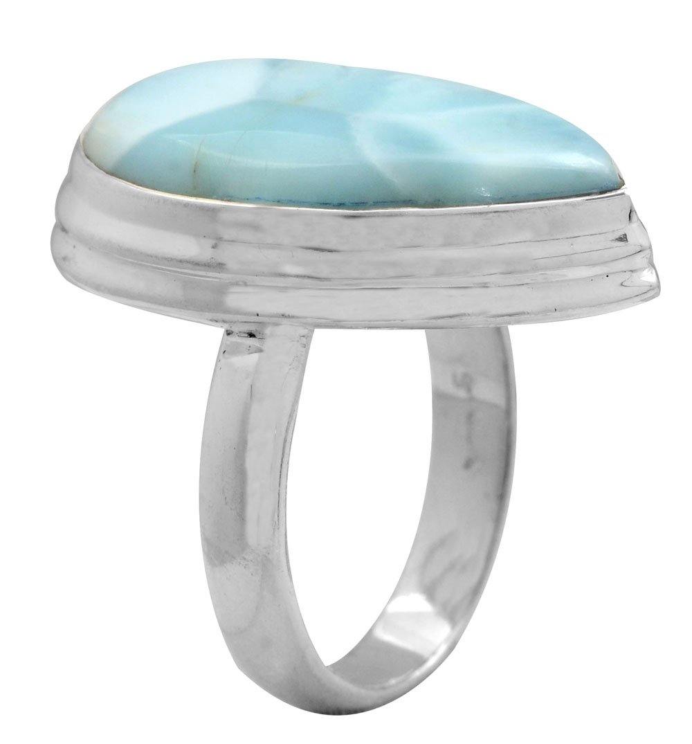 Natural Larimar 925 Sterling Silver Rings Silver Jewelry - YoTreasure
