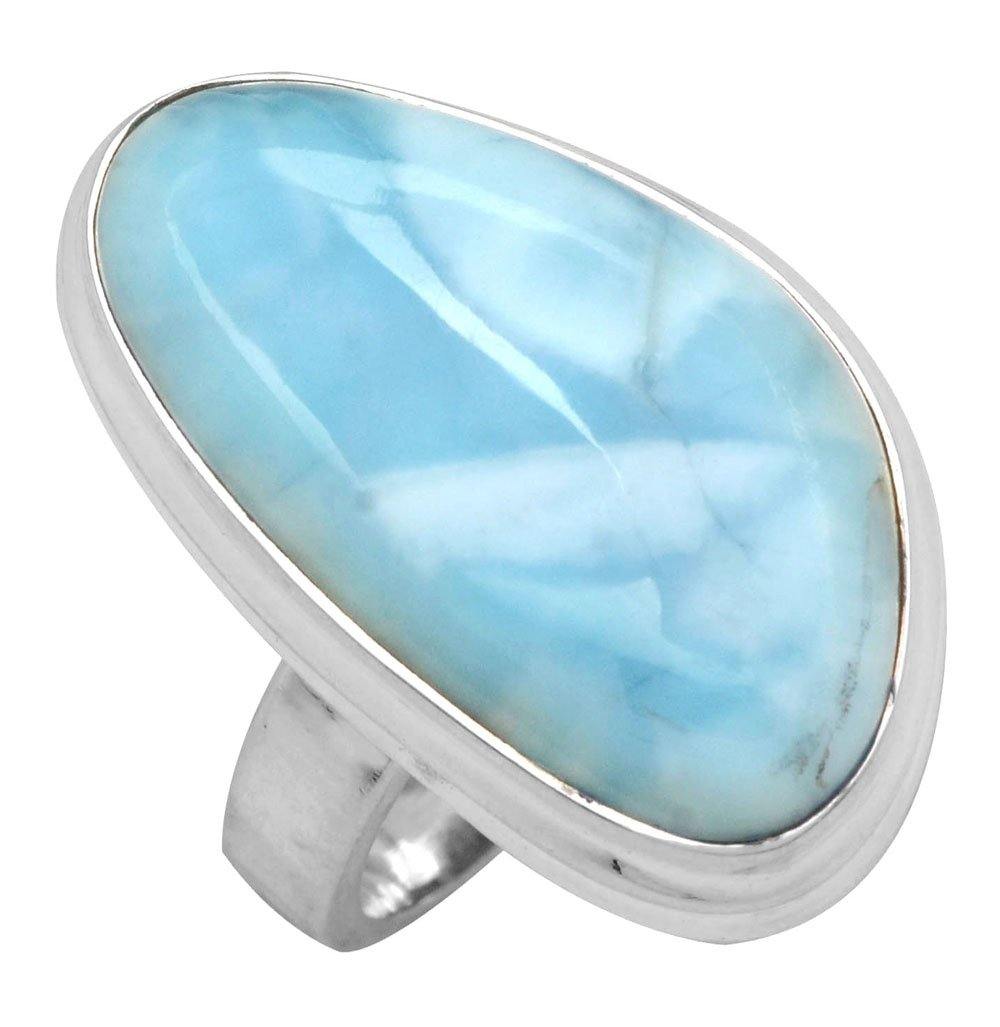 Natural Larimar 925 Sterling Silver Rings Silver Jewelry - YoTreasure