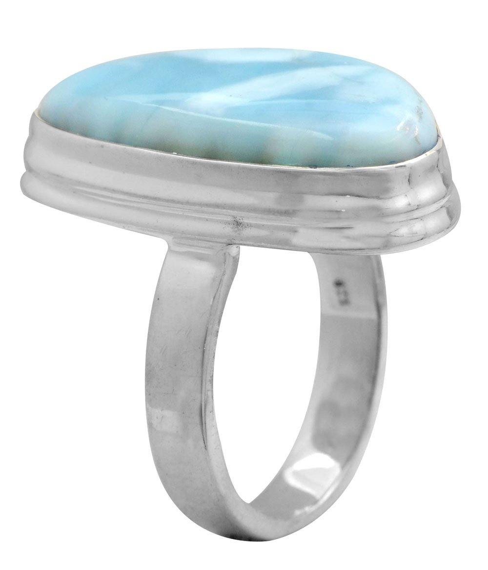 Natural Larimar 925 Sterling Silver Rings Silver Jewelry - YoTreasure
