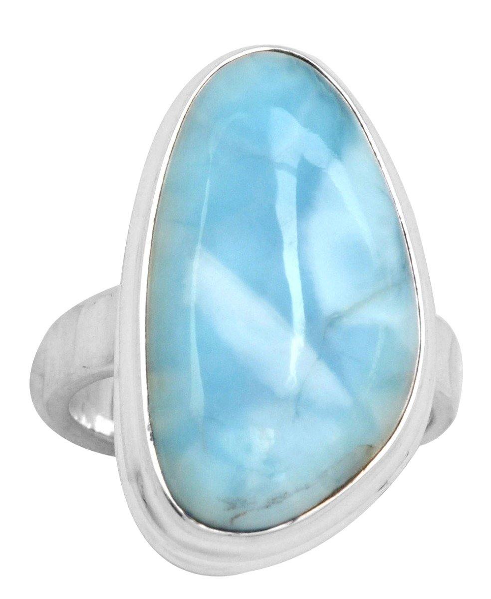 Natural Larimar 925 Sterling Silver Rings Silver Jewelry - YoTreasure