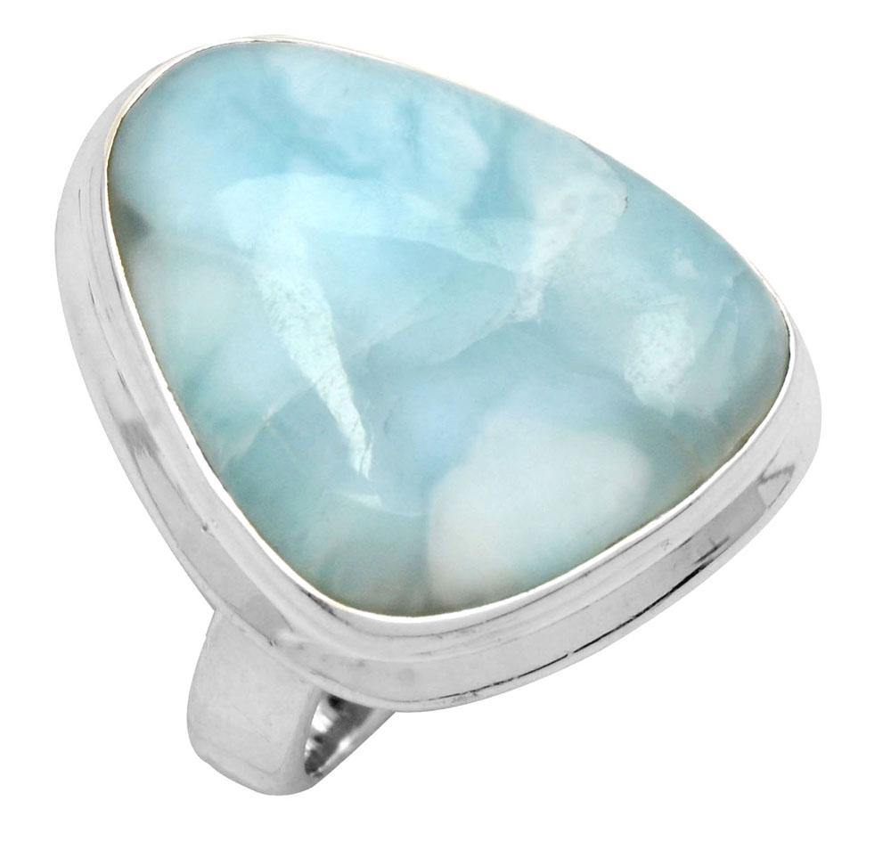 Natural Larimar 925 Sterling Silver Rings Silver Jewelry - YoTreasure
