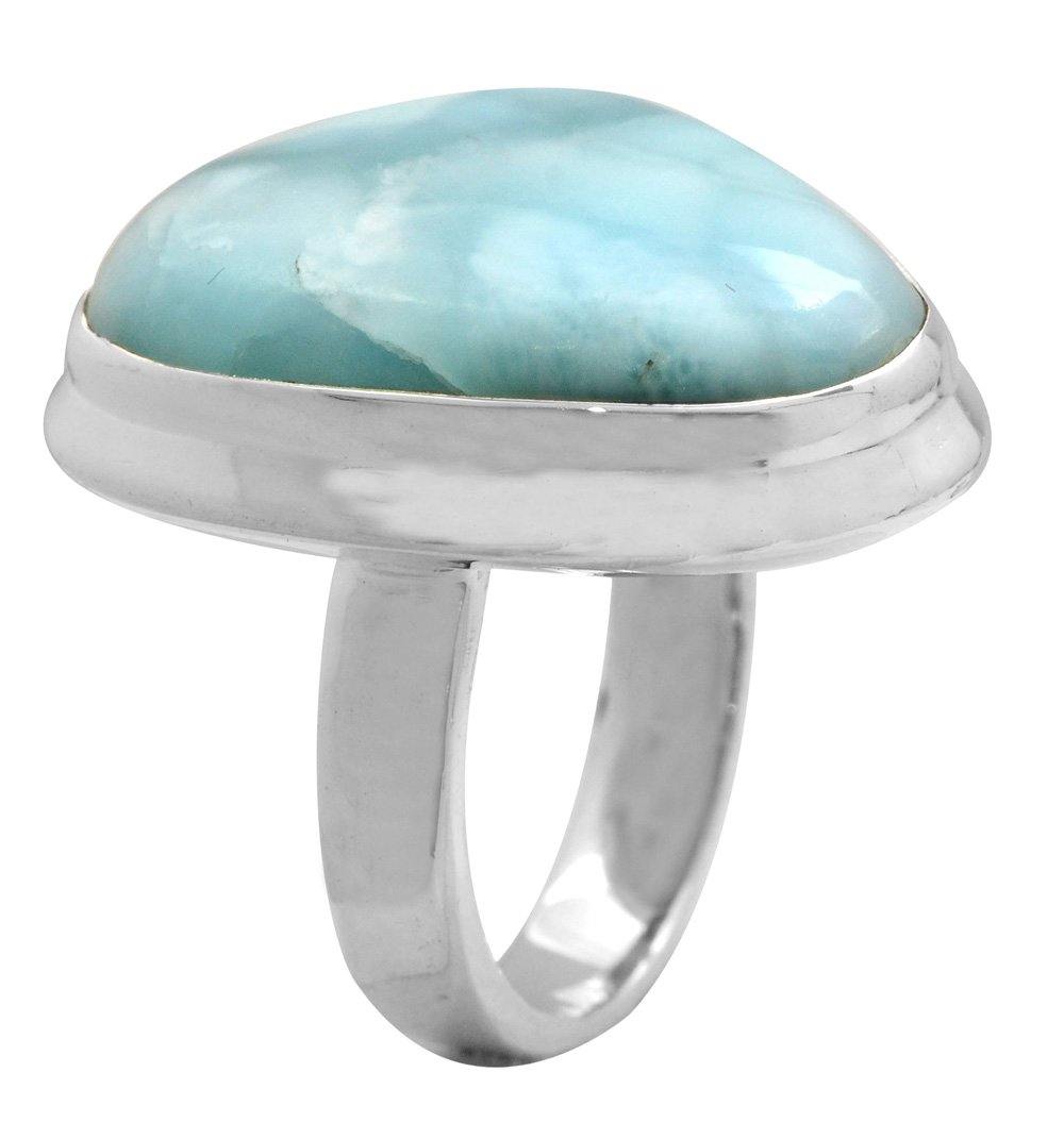 Natural Larimar 925 Sterling Silver Rings Silver Jewelry - YoTreasure