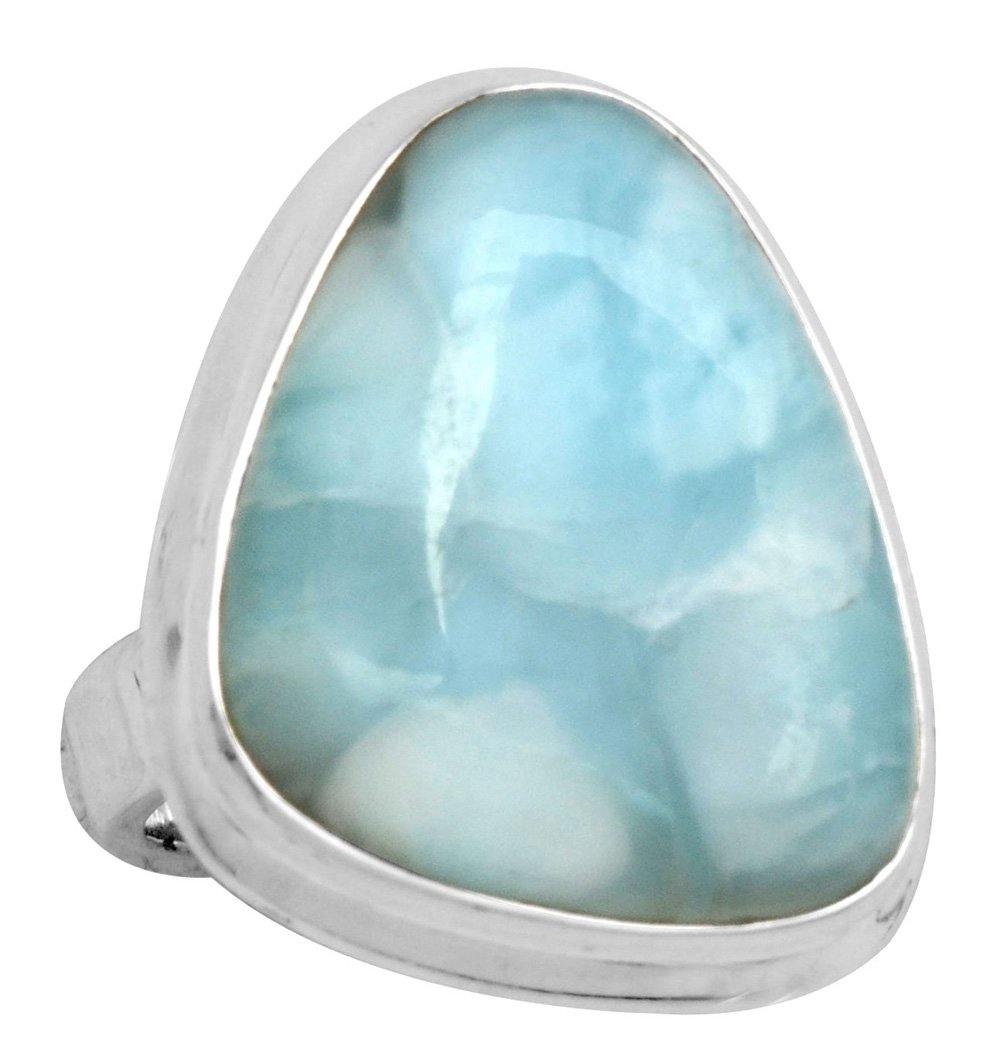 Natural Larimar 925 Sterling Silver Rings Silver Jewelry - YoTreasure