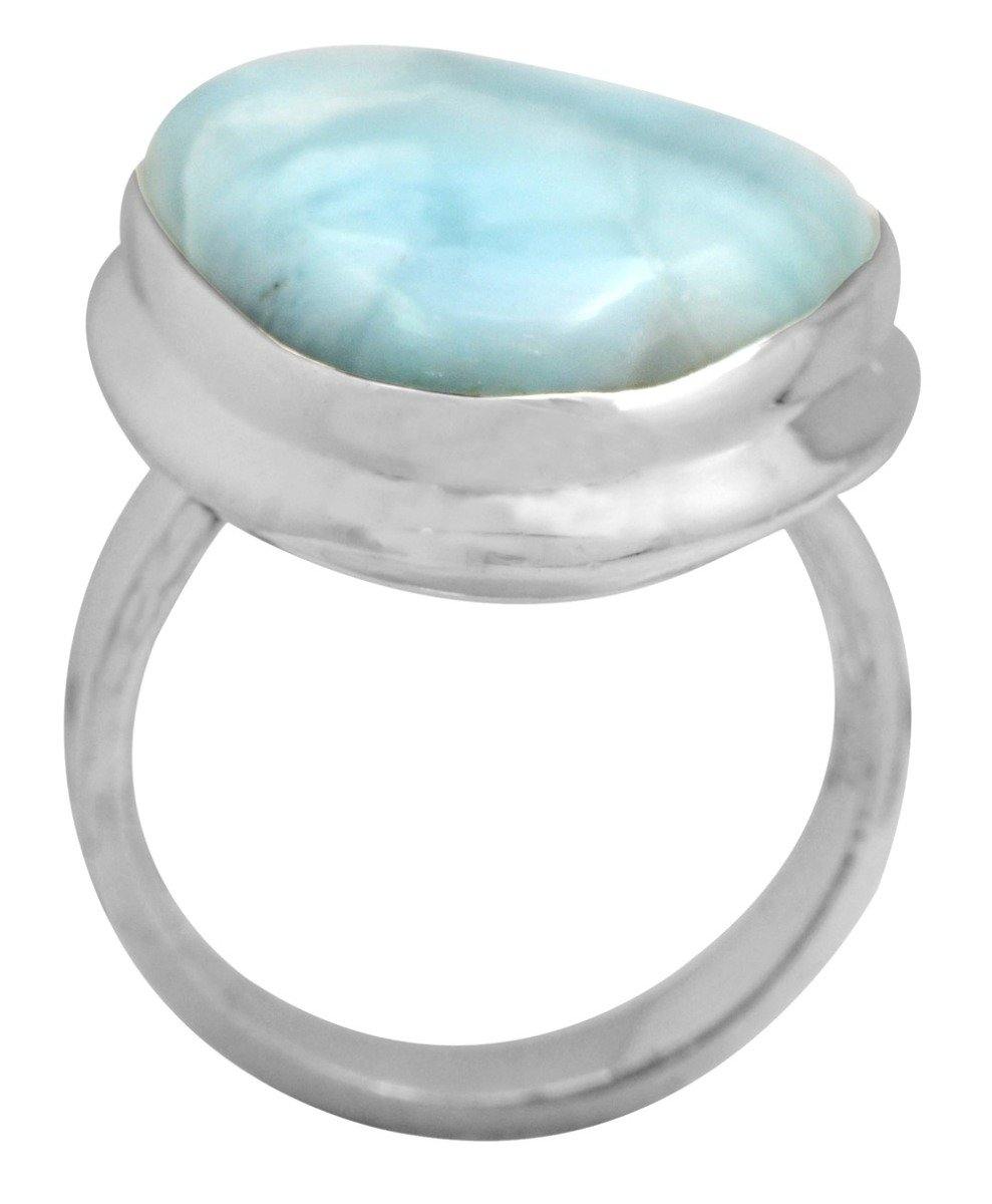 Natural Larimar 925 Sterling Silver Rings Silver Jewelry - YoTreasure