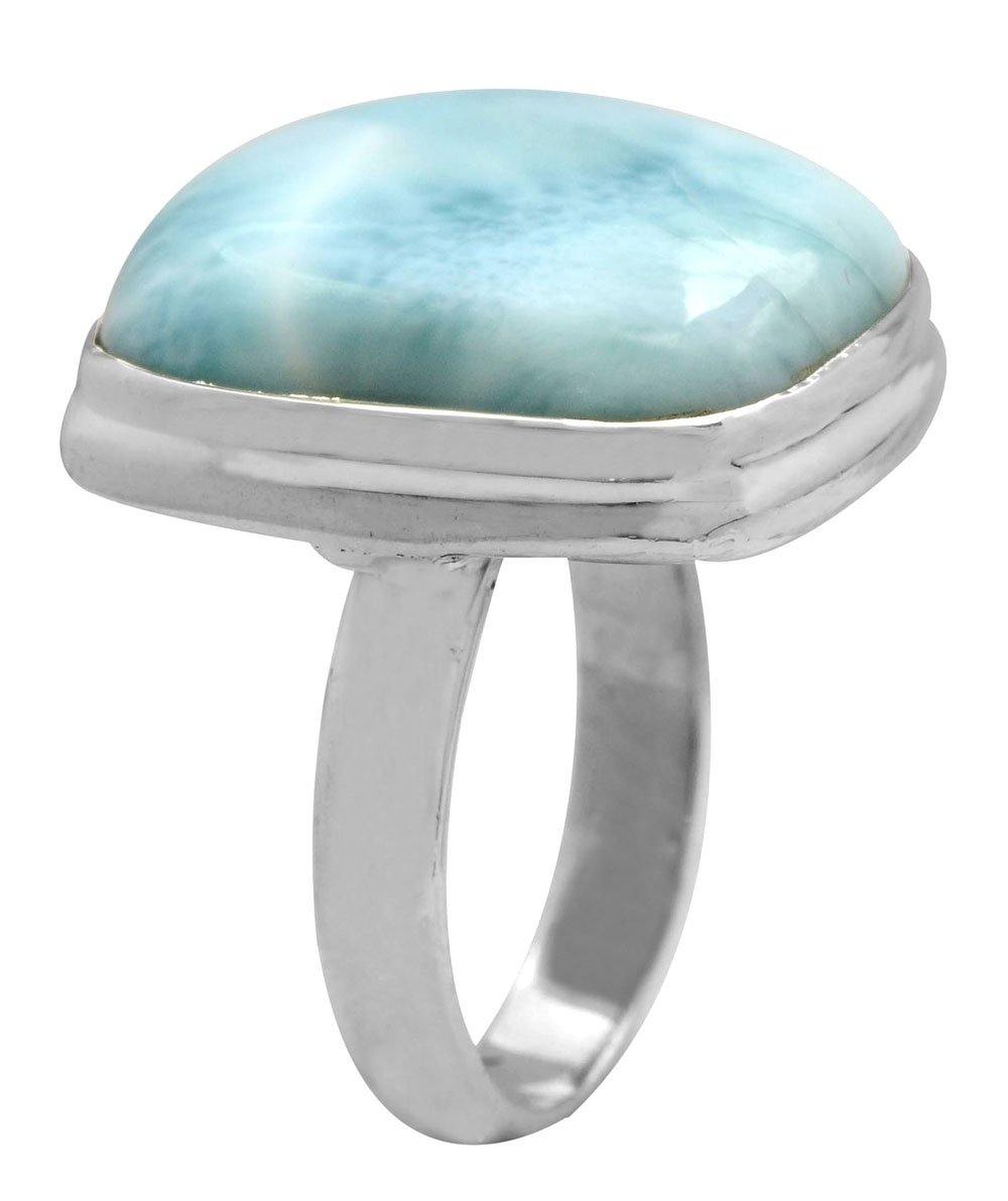 Natural Larimar 925 Sterling Silver Rings Silver Jewelry - YoTreasure