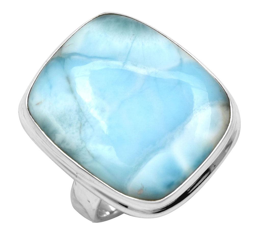 Natural Larimar 925 Sterling Silver Rings Silver Jewelry - YoTreasure