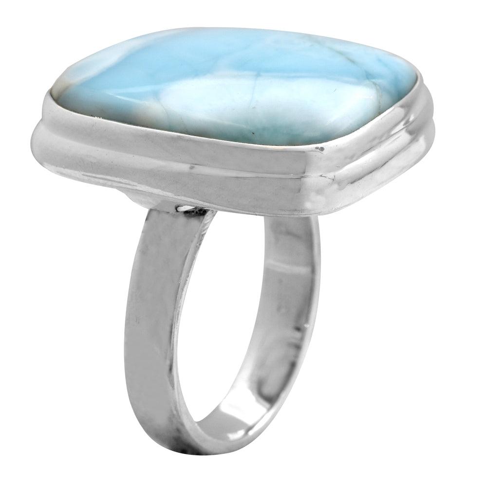 Natural Larimar 925 Sterling Silver Rings Silver Jewelry - YoTreasure