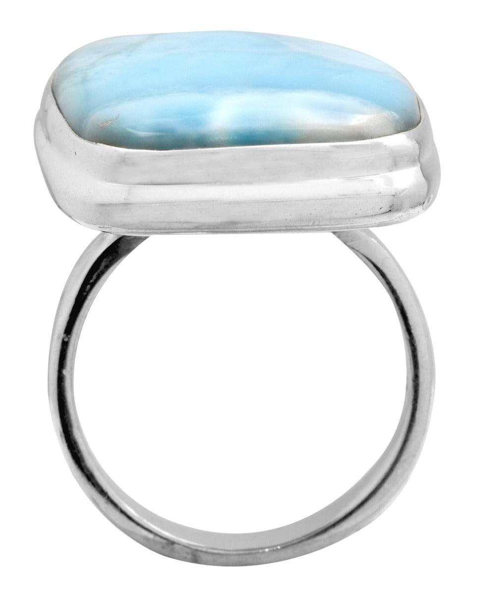 Natural Larimar 925 Sterling Silver Rings Silver Jewelry - YoTreasure