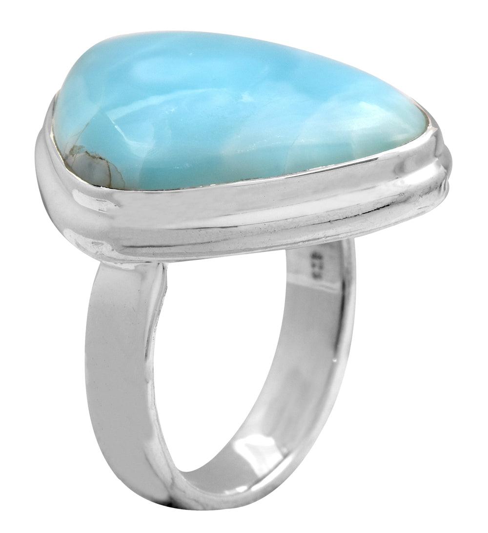 Natural Larimar 925 Sterling Silver Rings Silver Jewelry - YoTreasure