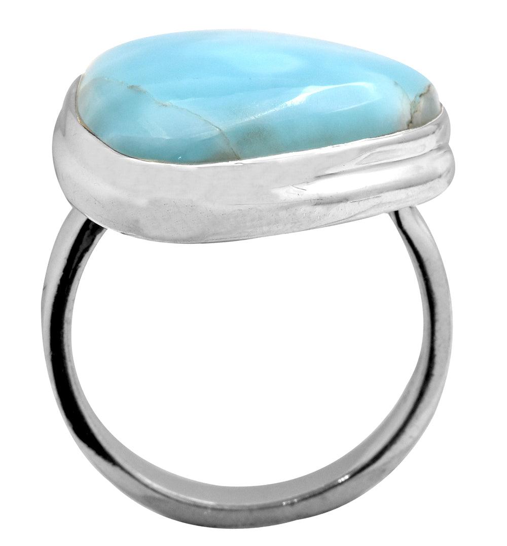 Natural Larimar 925 Sterling Silver Rings Silver Jewelry - YoTreasure
