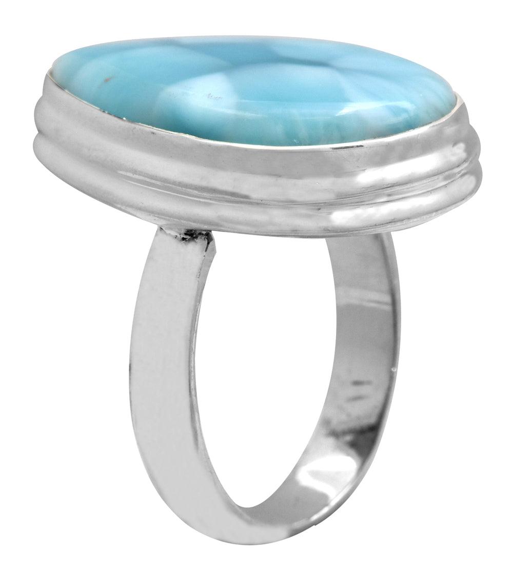 Natural Larimar 925 Sterling Silver Rings Silver Jewelry - YoTreasure