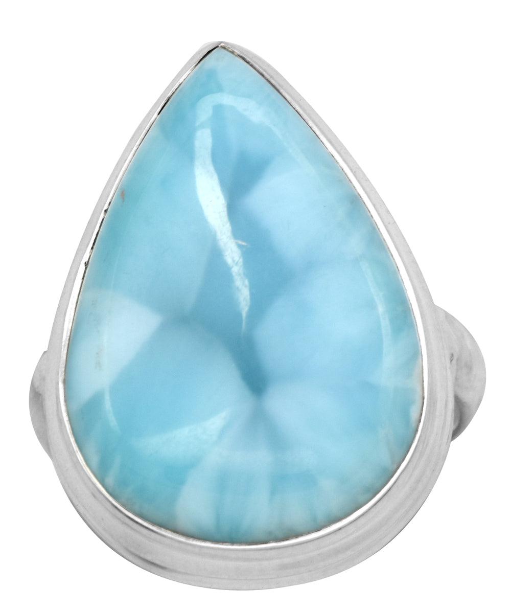 Natural Larimar 925 Sterling Silver Rings Silver Jewelry - YoTreasure