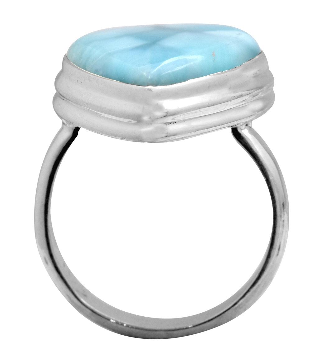 Natural Larimar 925 Sterling Silver Rings Silver Jewelry - YoTreasure