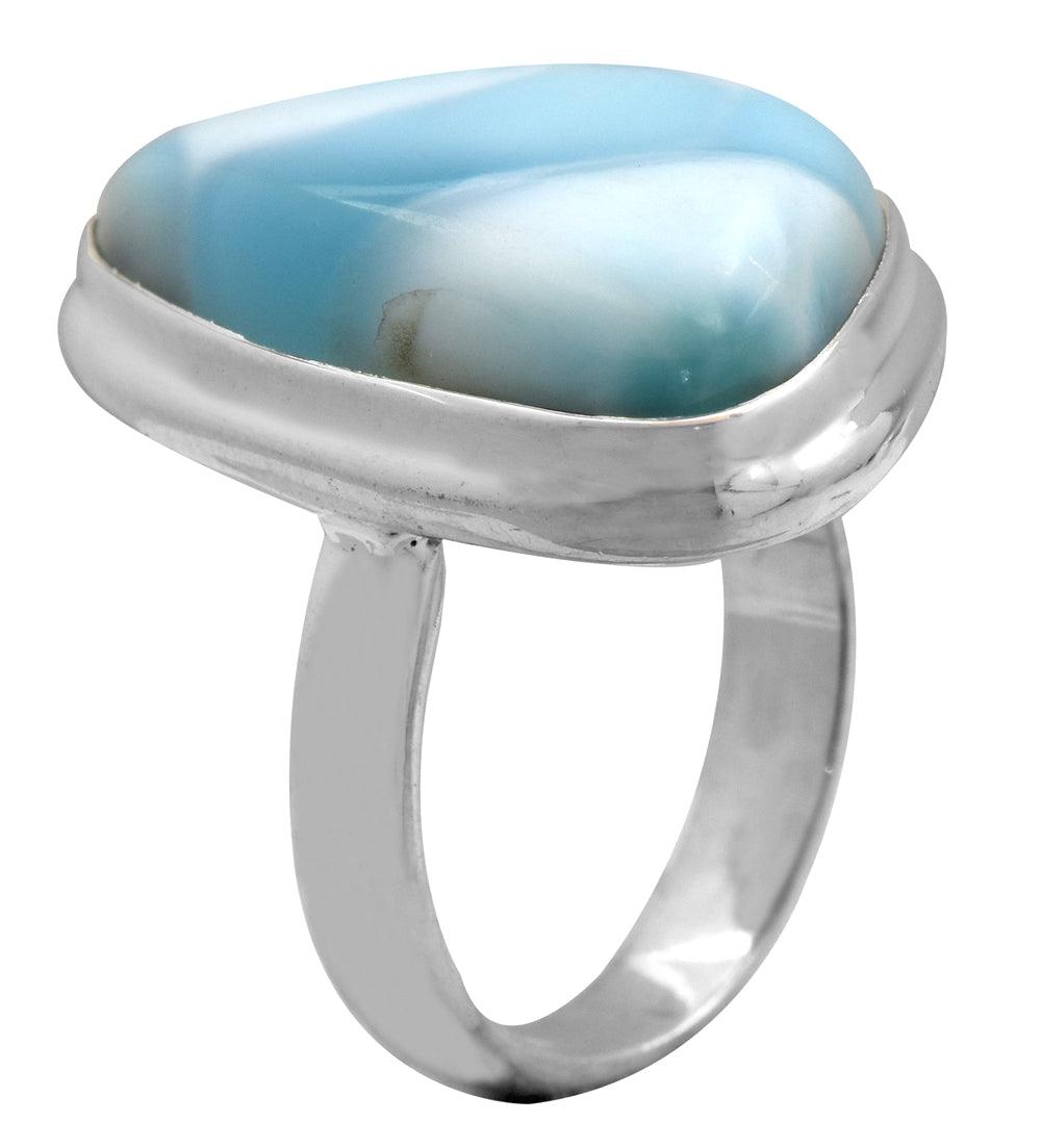 Natural Larimar 925 Sterling Silver Rings Silver Jewelry - YoTreasure