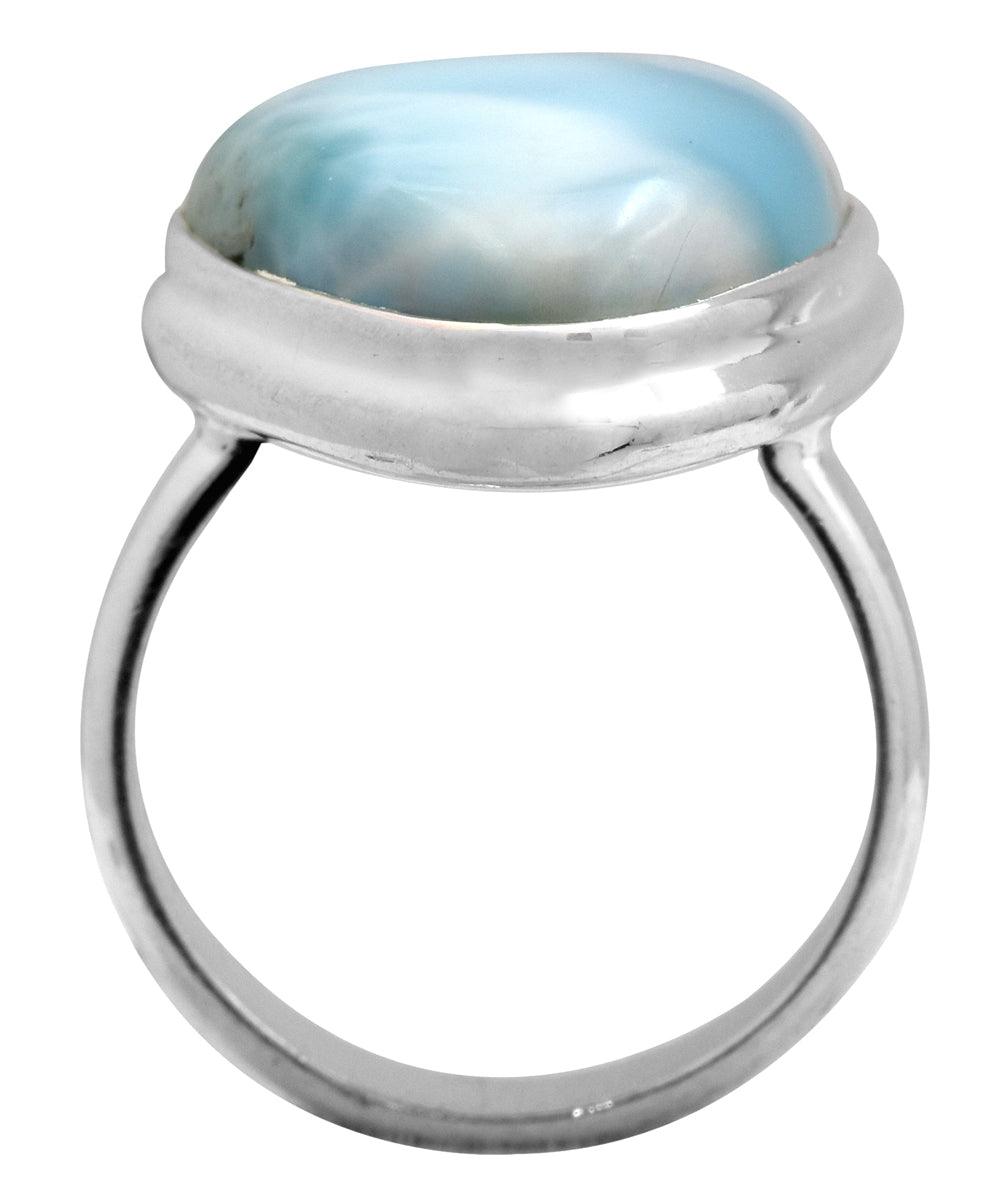 Natural Larimar 925 Sterling Silver Rings Silver Jewelry - YoTreasure