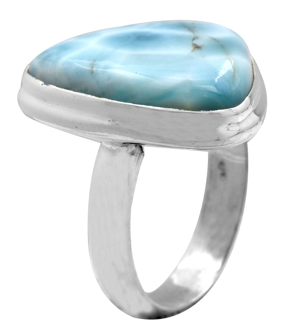 Natural Larimar 925 Sterling Silver Rings Silver Jewelry - YoTreasure