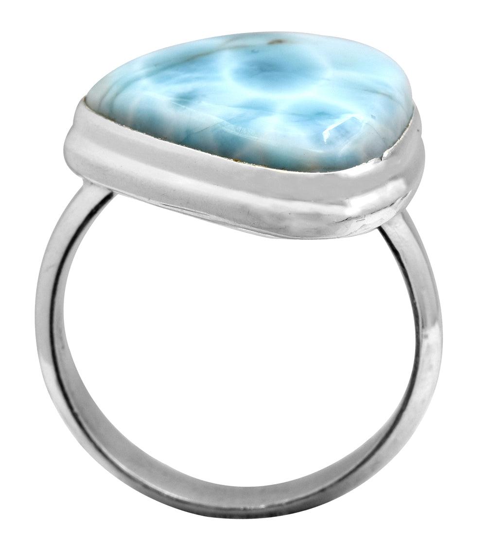 Natural Larimar 925 Sterling Silver Rings Silver Jewelry - YoTreasure