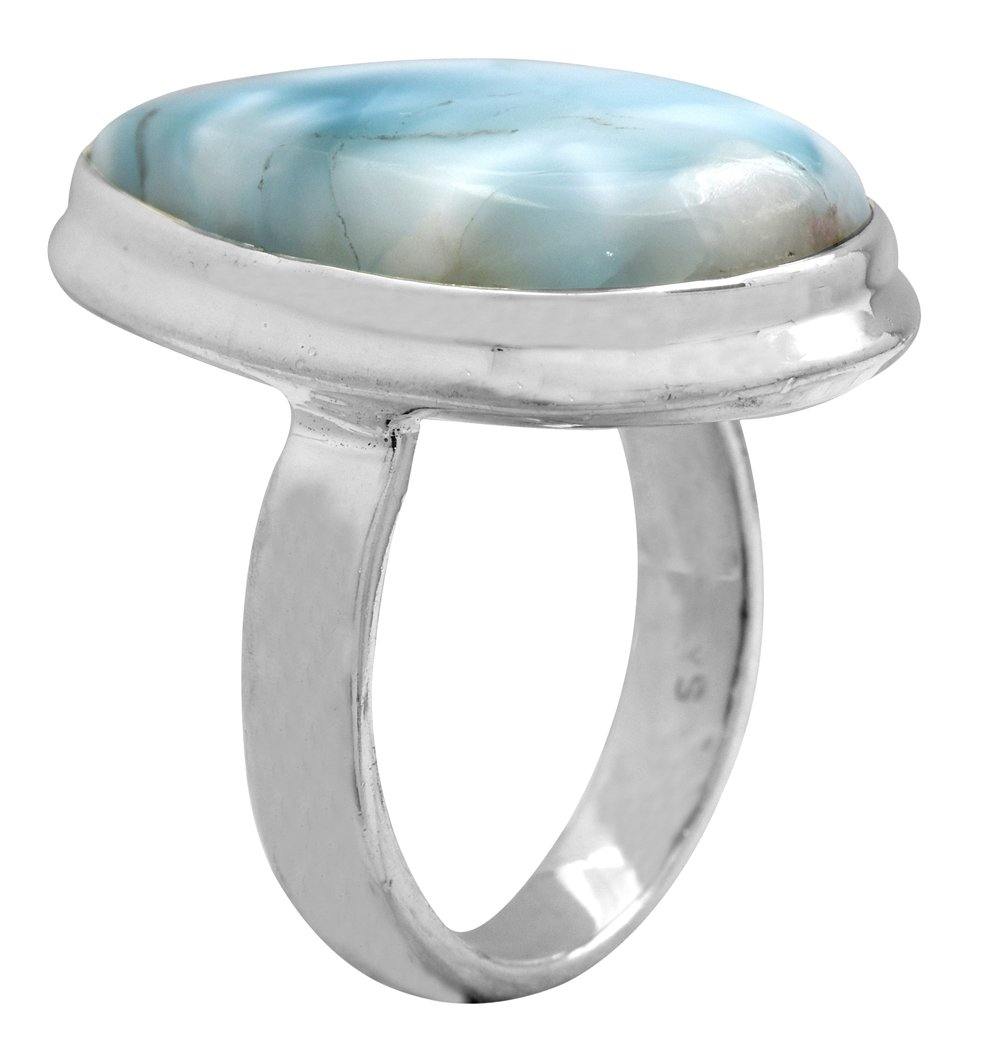 Natural Larimar 925 Sterling Silver Rings Silver Jewelry - YoTreasure