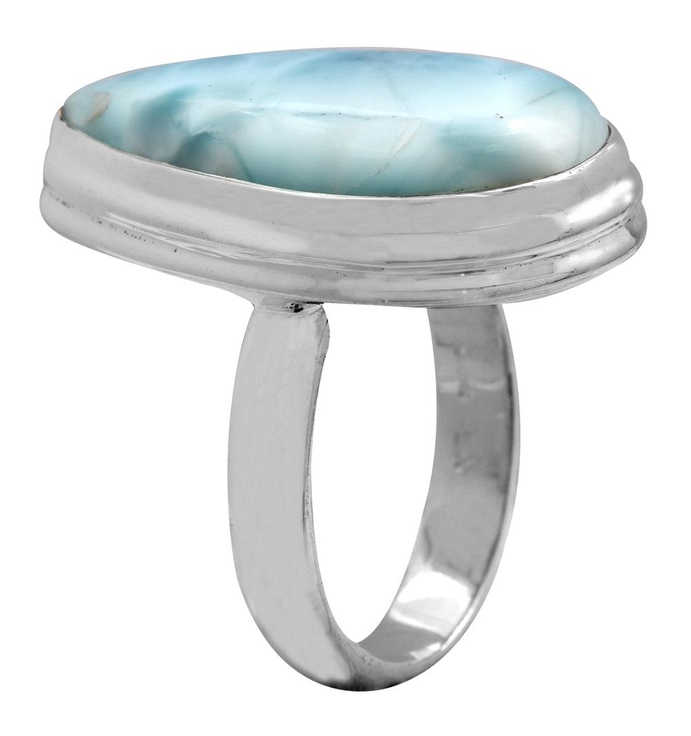 Natural Larimar 925 Sterling Silver Rings Silver Jewelry - YoTreasure