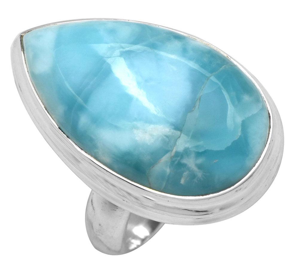 Natural Larimar 925 Sterling Silver Rings Silver Jewelry - YoTreasure